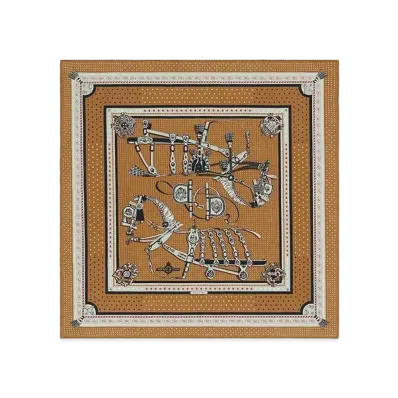 Hermes Harnais De Cour Bandana Shawl 140 "Noisette/Gris Perle/Noir"