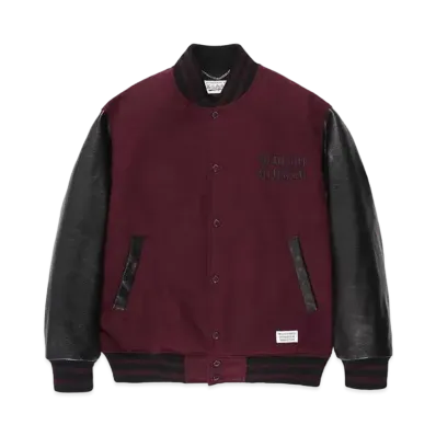 WACKO MARIA Leather Varsity Jacket "Burgundy"