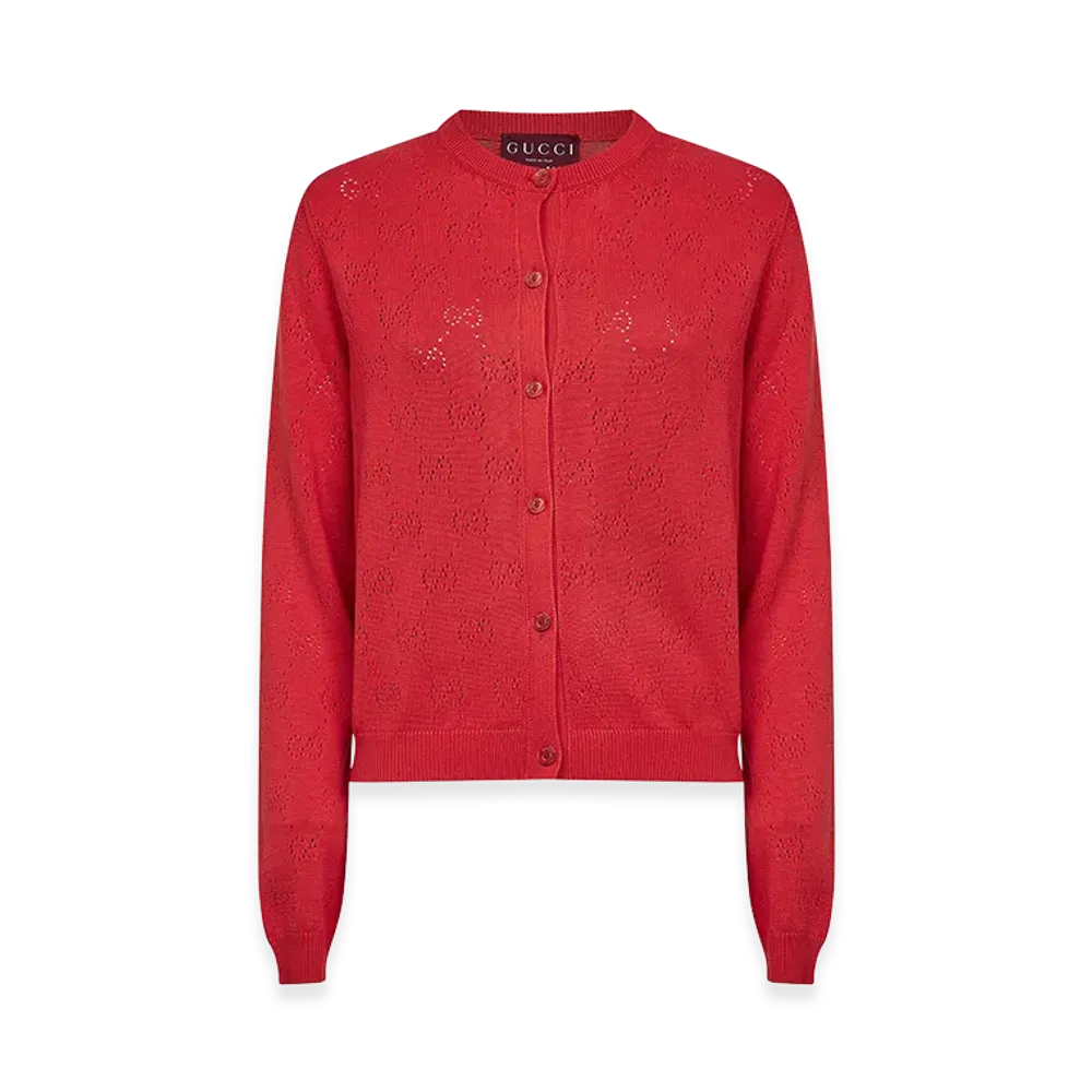GUCCI Women's Openwork GG Cardigan "Pink"