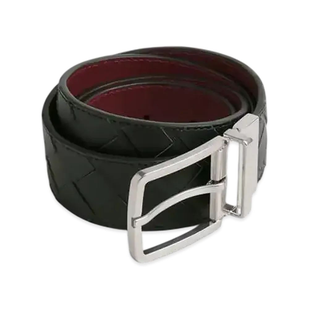 Bottega Veneta Intrecciato Reversible Belt "Dark Green/Barolo"