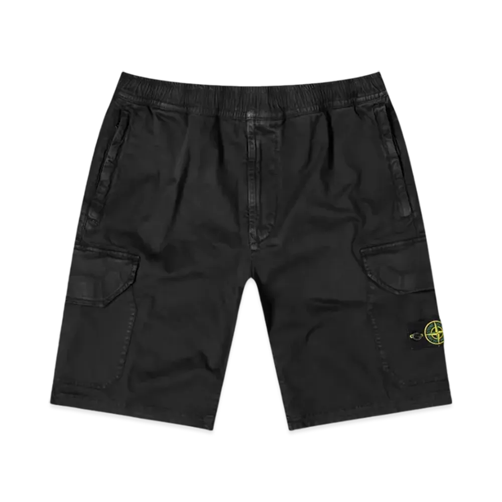 Stone Island L0804 Stretch Broken Twill Cargo Shorts Elasticated Waist- 20SS "Black"