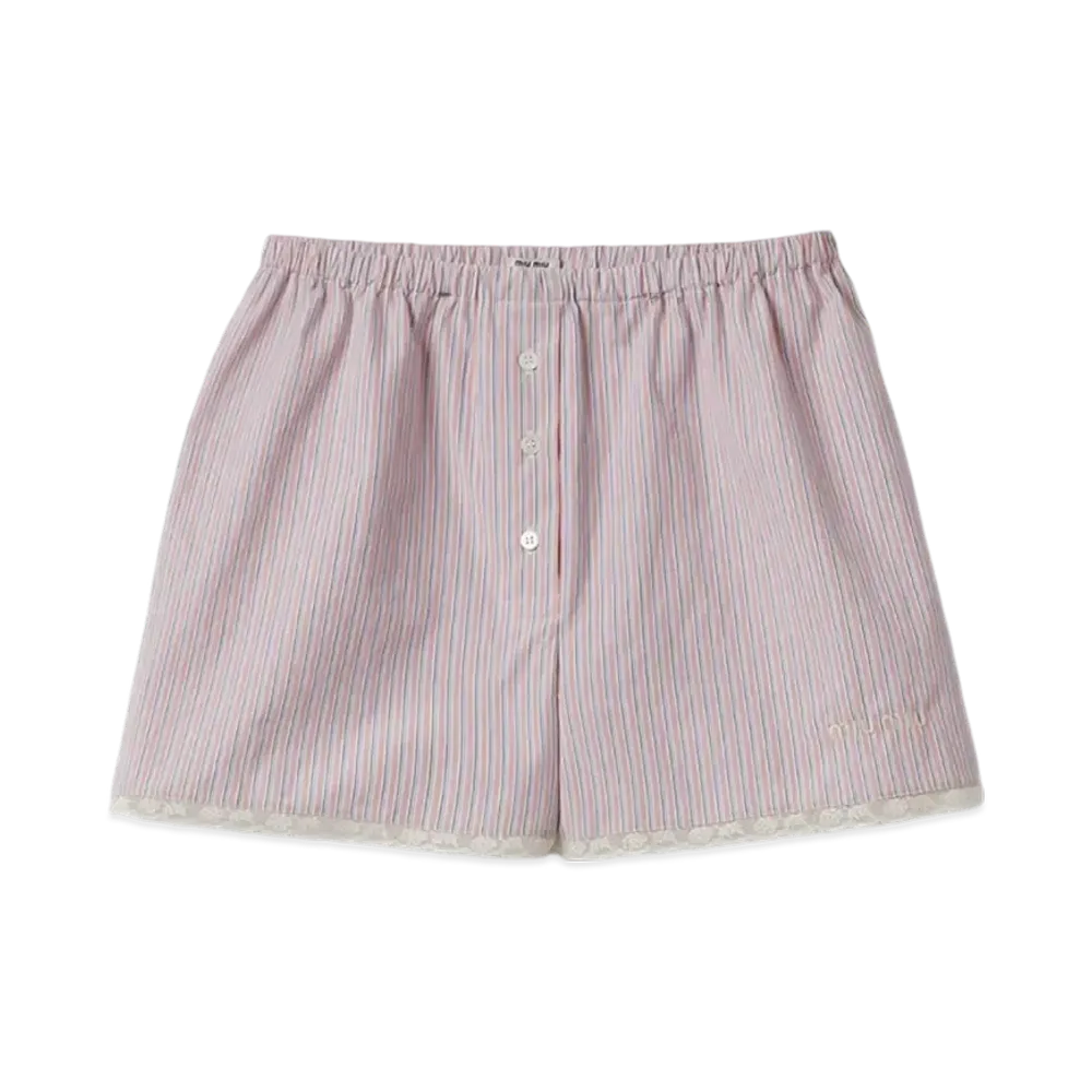 MIU MIU Women's Striped Cotton Boxers "Coral/White"