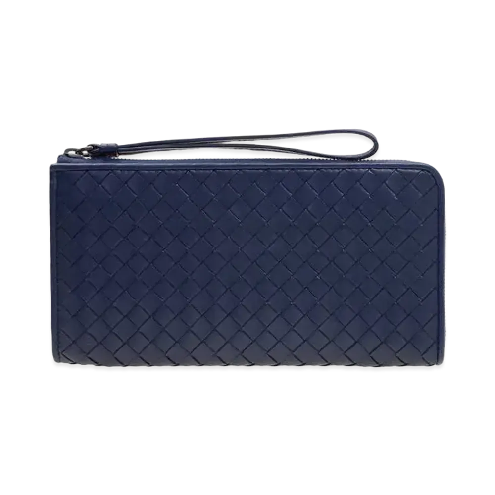 Bottega Veneta Intrecciato Lambskin Long Zipper Wallet "Pacific"