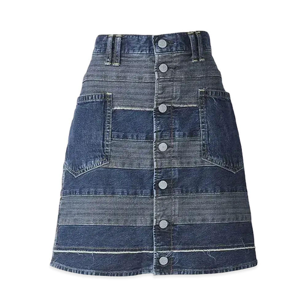 HYSTERIC GLAMOUR Scratch A-Line Denim Mini Skirt "Light Indigo Blue"