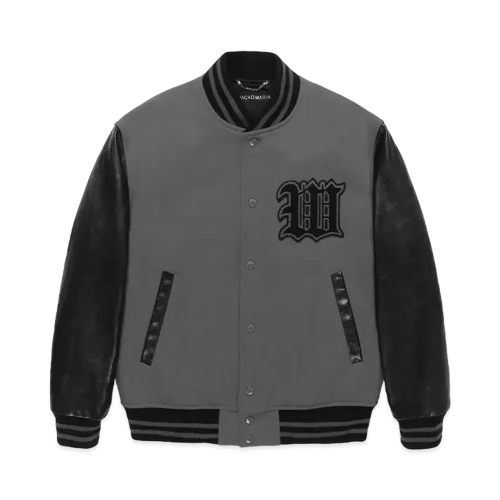 WACKO MARIA Leather Varsity Jacket "Gray"