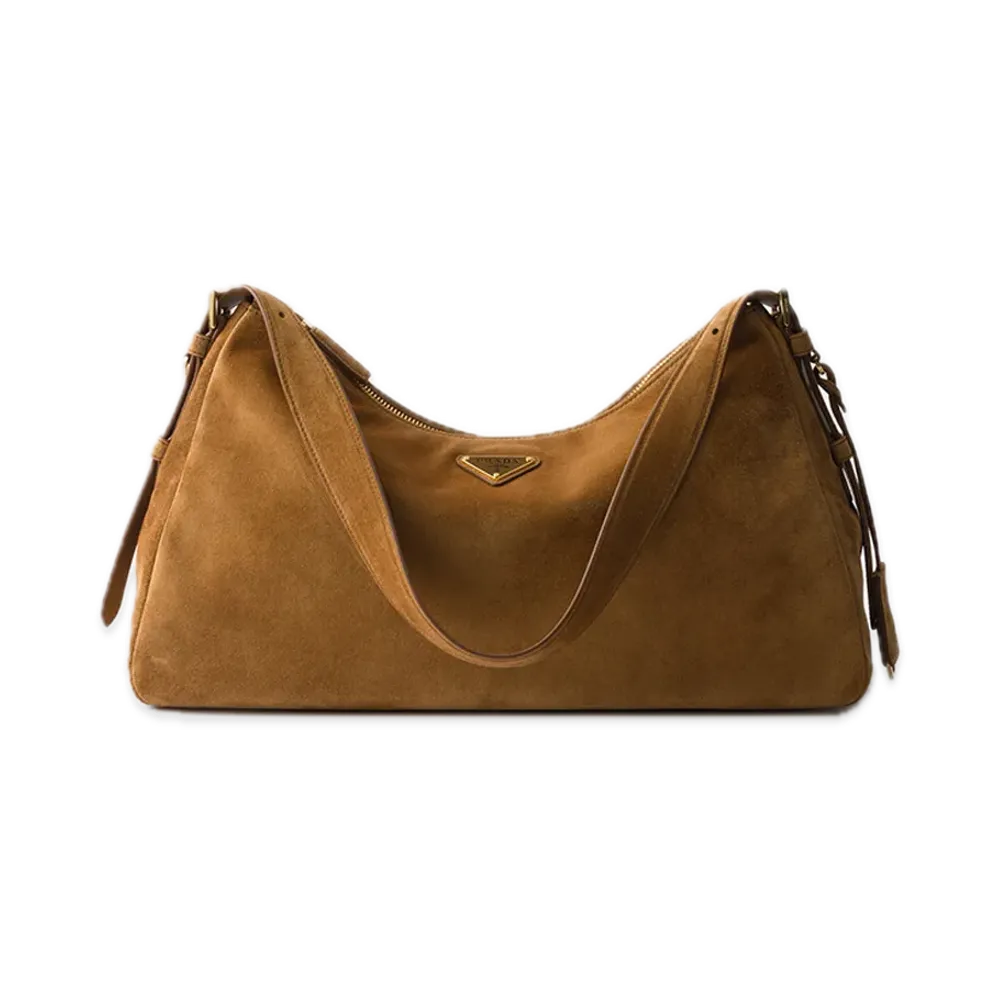 PRADA Aime Large Suede Shoulder Bag "Brown"