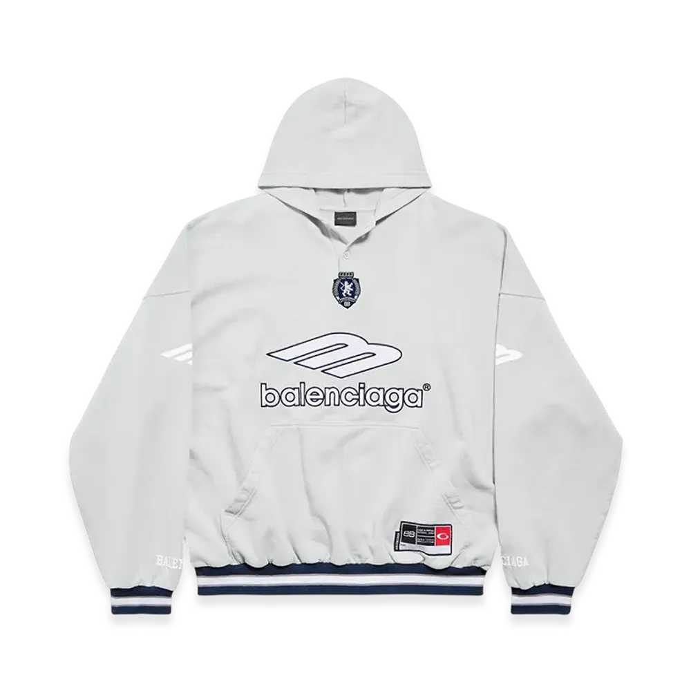 BALENCIAGA 3B Football Polo Hoodie "Grey/White"
