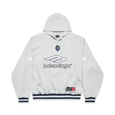 BALENCIAGA 3B Football Polo Hoodie "Grey/White"
