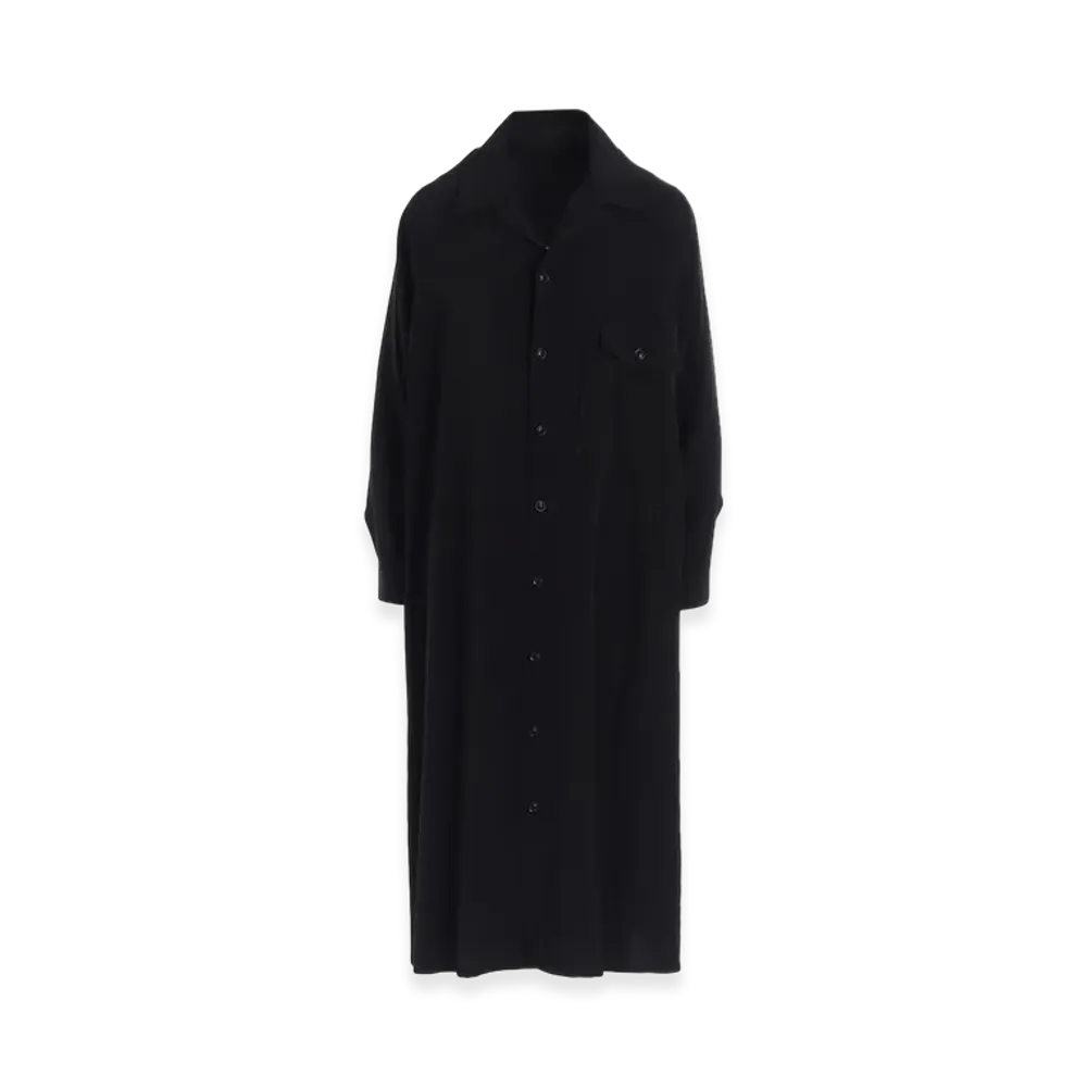 Y's Ta/Pe Crepe De Chine Open Collar Dress "Black"
