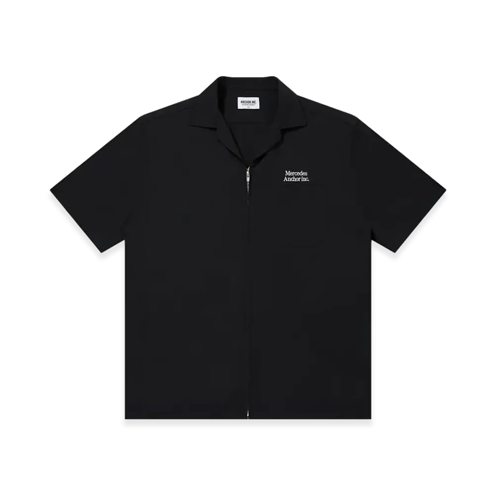 Mercedes Anchor inc. Open Collared S/S Linen Zip Shirt "Black"