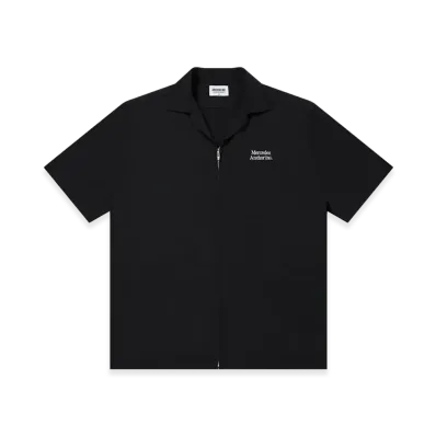 Mercedes Anchor inc. Open Collared S/S Linen Zip Shirt "Black"