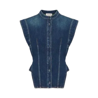 Alexander McQUEEN Cap Sleeve Denim Shirt "Indigo"