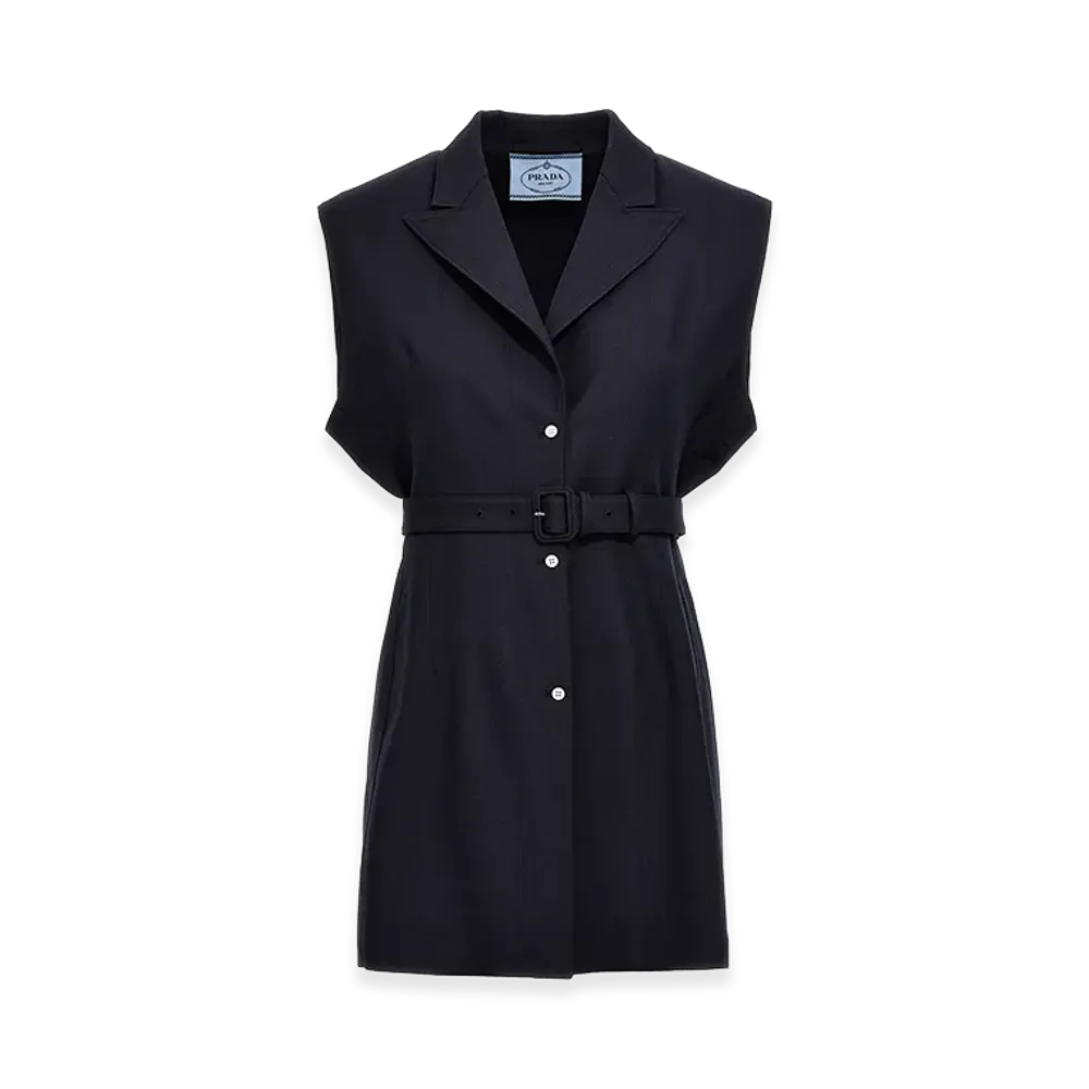 PRADA Women's Belt Wool Vest "Blue"