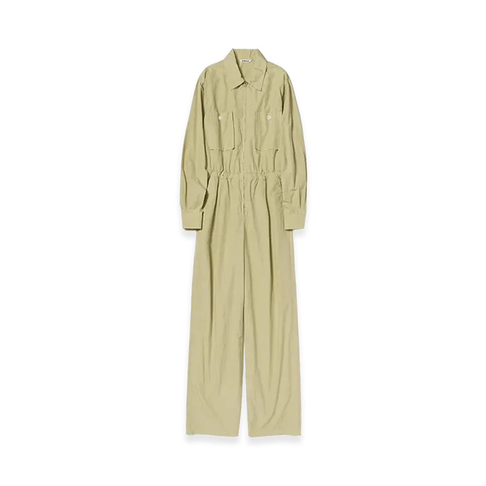 AURALEE Women's Garment-Dyed Finx Shuttle Weather Jumpsuit "Khaki Beige"