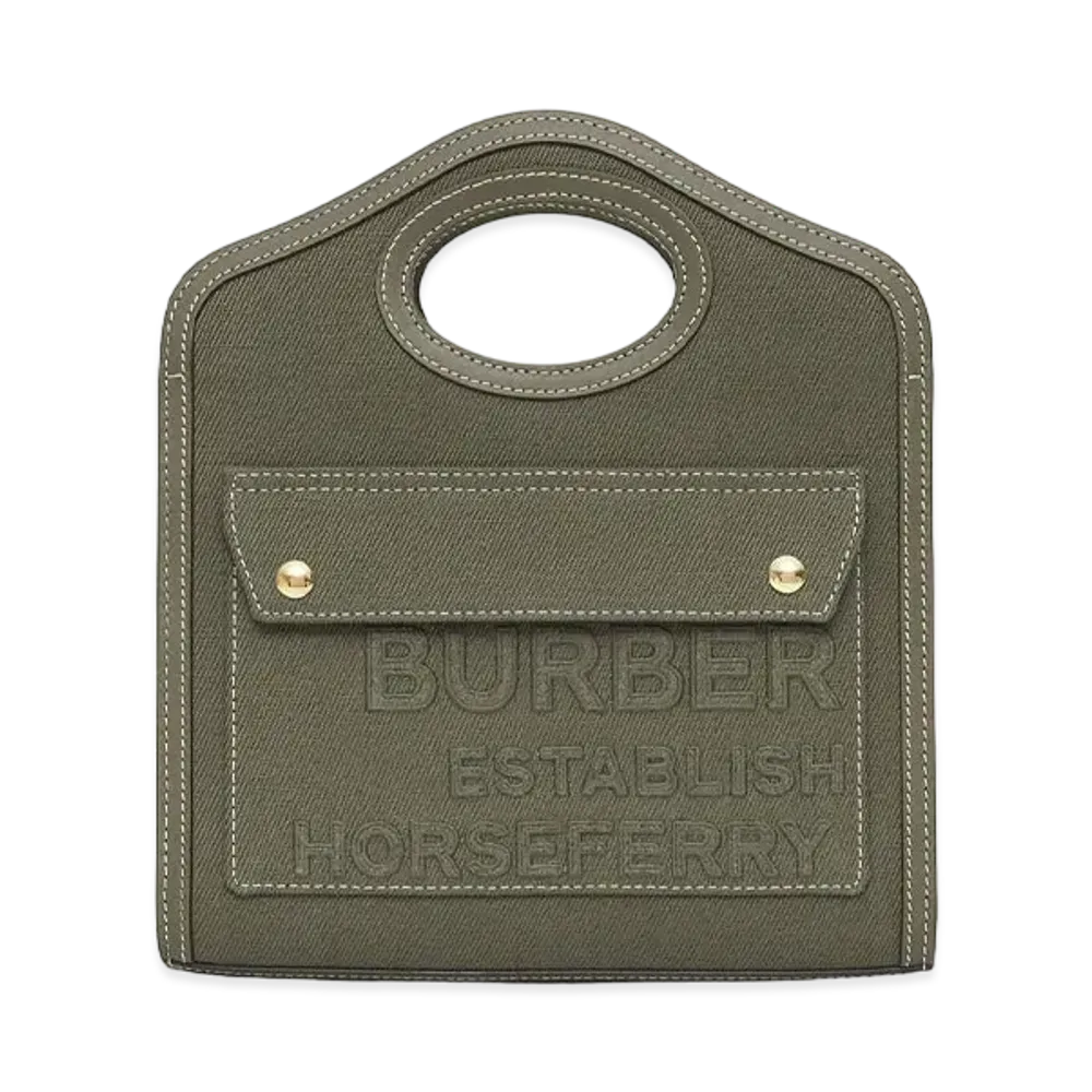 Burberry Mini Horseferry Linen Cotton Canvas Pocket Bag "Dark Fern Green"