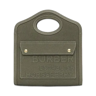 Burberry Mini Horseferry Linen Cotton Canvas Pocket Bag "Dark Fern Green"