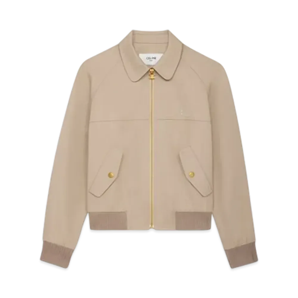 CELINE Women's Triomphe Blouson Jacket in Cotton Gabardine "Beige"