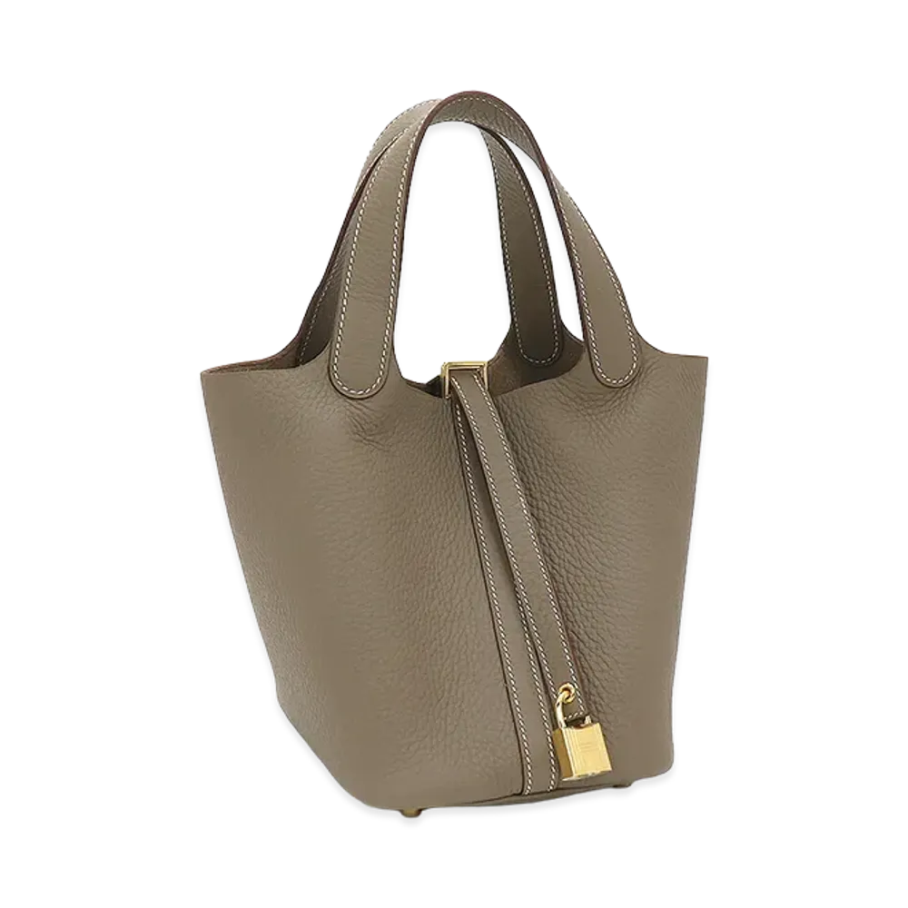 Hermes Women's Picotin Lock PM 18 Taurillon Clemence Handbag "Etoupe"