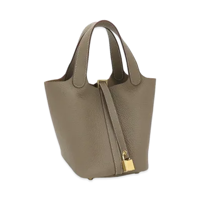 Hermes Women's Picotin Lock PM 18 Taurillon Clemence Handbag "Etoupe"