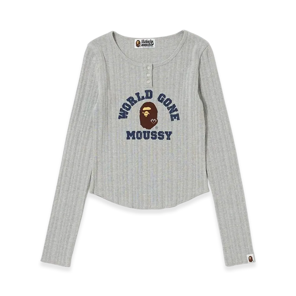 A BATHING APE x MOUSSY Henry Neck L/S Tee "Grey"