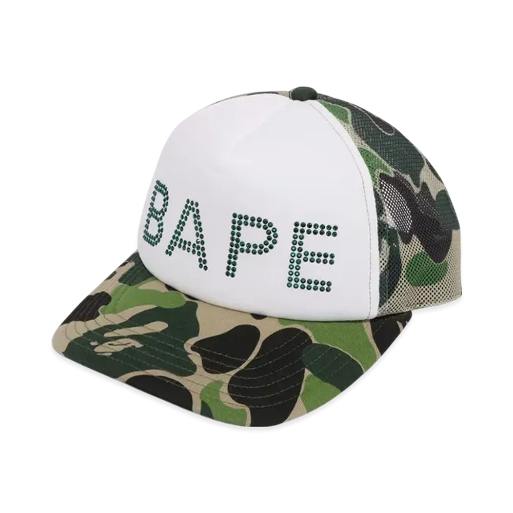 A BATHING APE Abc Camo Crystal Stone Mesh Cap "Green"