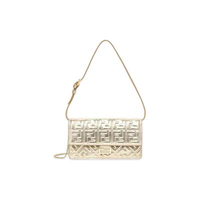 FENDI Wallet on Chain Baguette FF Metallic Leather Wallet "Gold"
