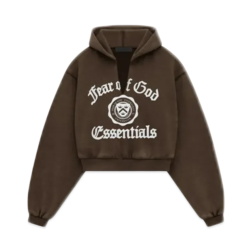 FEAR OF GOD Essentials Women's Heavy Fleece Cropped V-Neck Hoodie "Brown"