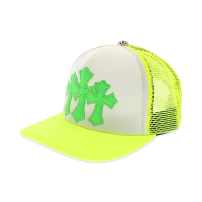 Chrome Hearts 3 Cross Patches Trucker Cap "Yellow/Green"