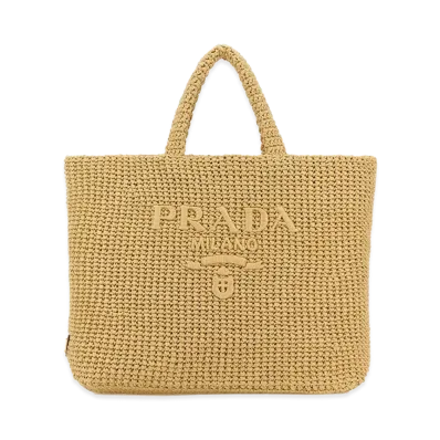 PRADA Women's Crochet Raffia Shopping Bag "Beige"