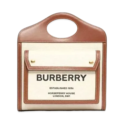 Burberry Mini Two-Tone Canvas & Leather Pocket Bag "Natural/Malt Brown"