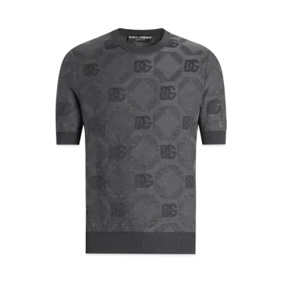DOLCE&GABBANA Silk Round-Neck Sweater With Jacquard Logo "Gray"