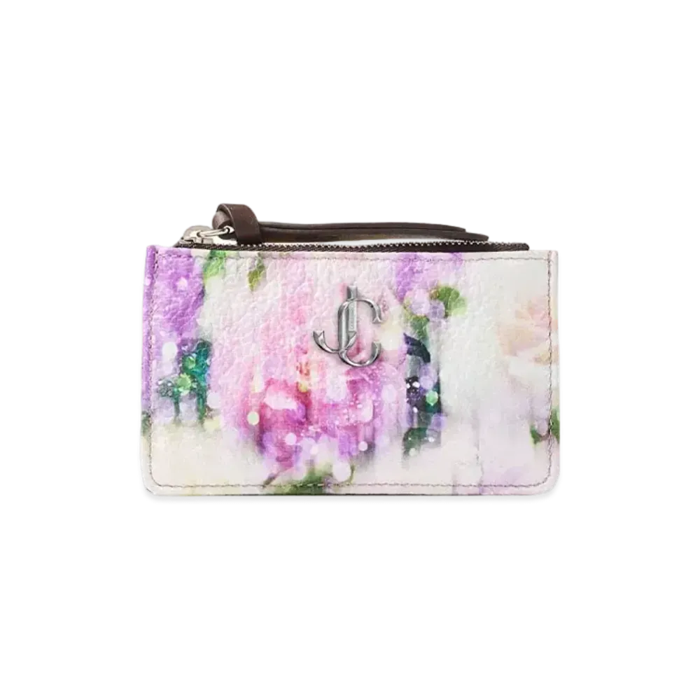 JIMMY CHOO NANCY Seasonal Print Soft Grainy Calf Leather Key Case "Blossom"
