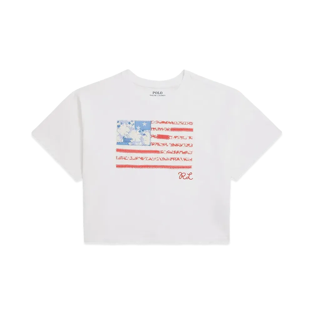Polo Ralph Lauren Kids Floral Flag Cotton Jersey Boxy T-Shirt "White"