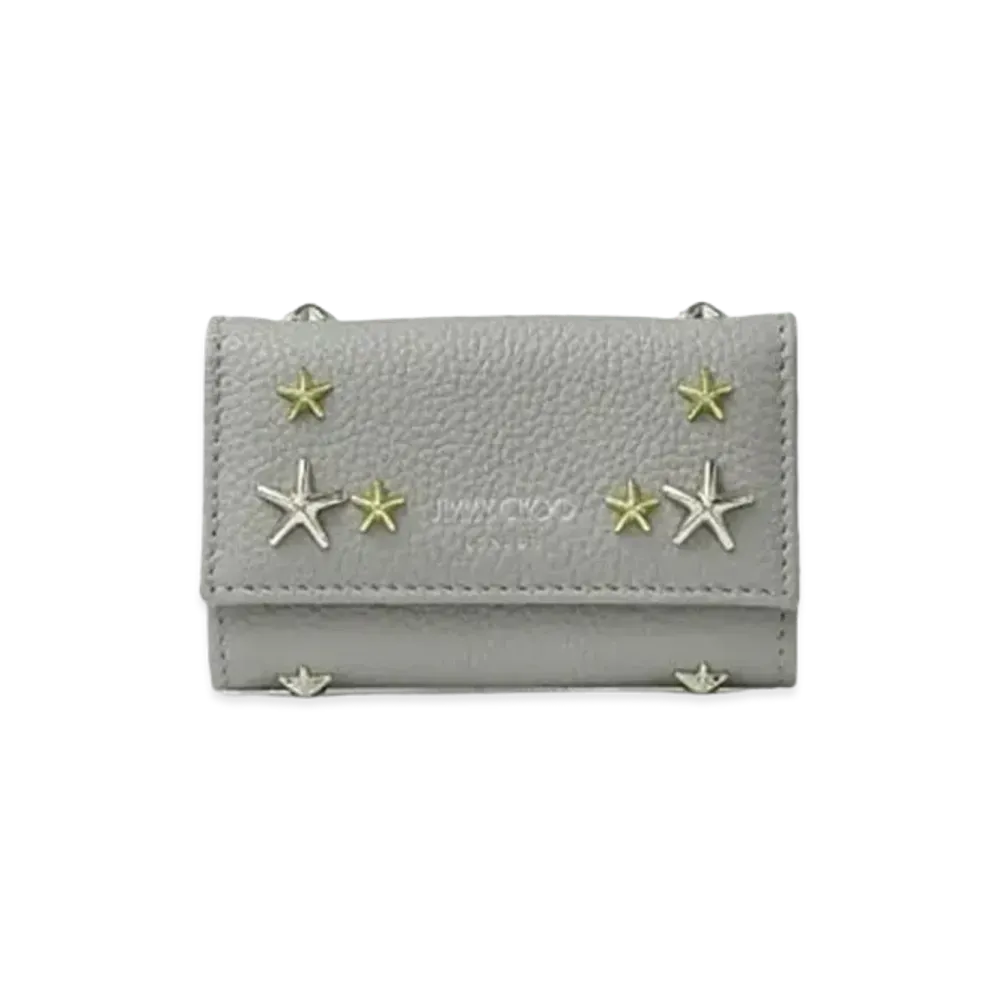 Jimmy Choo Neptune Soft Grainy Calf Leather Key Case With Star Studs "Moonstone"