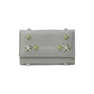 Jimmy Choo Neptune Soft Grainy Calf Leather Key Case With Star Studs "Moonstone"