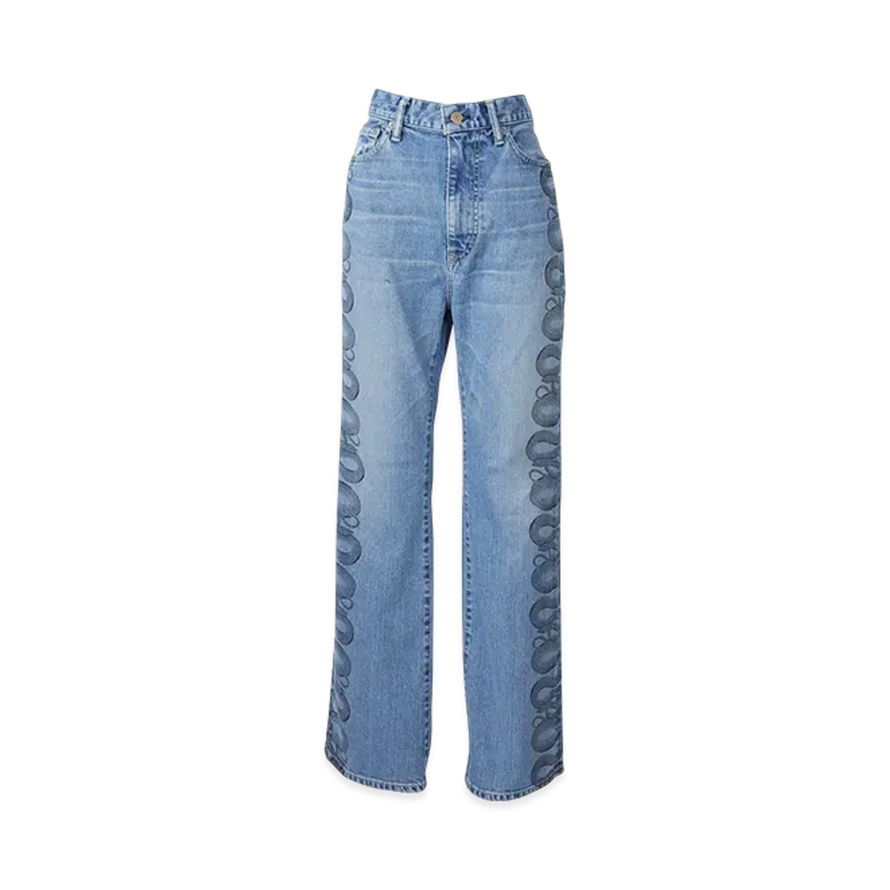 HYSTERIC GLAMOUR Snake Loop Pattern Denim Flare Pants "Light Indigo Blue"