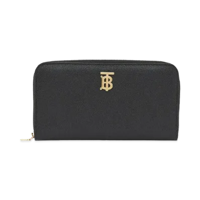 Burberry Monogram Motif Grainy Leather Ziparound Wallet "Black"