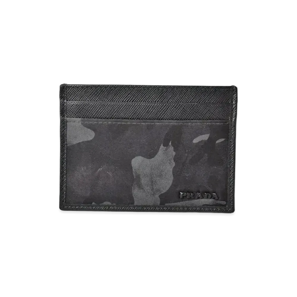 PRADA Tesuuto Camouflage Card Case "Black/Dark Blue"