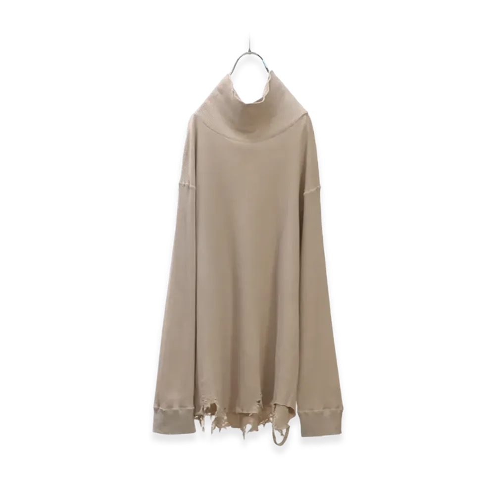 ANCELLM Damage Waffle Hi-Neck LS T-Shirt "Greige"