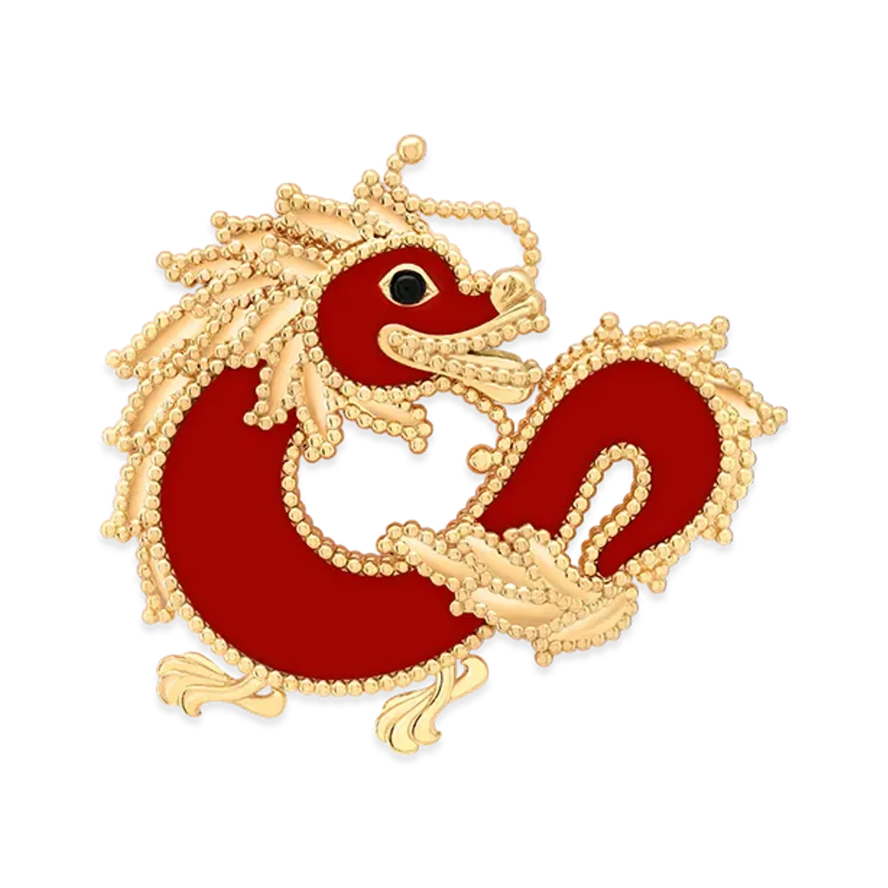 Van Cleef & Arpels Lucky Animals Dragon clip "18K Yellow gold/Onyx/Carnelian"