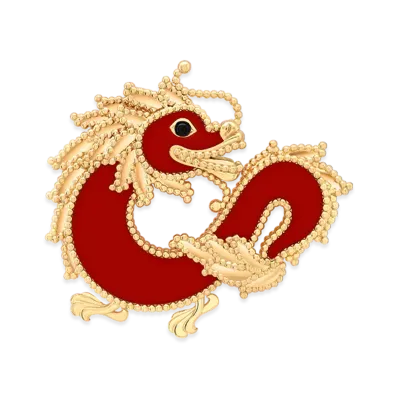Van Cleef & Arpels Lucky Animals Dragon clip "18K Yellow gold/Onyx/Carnelian"