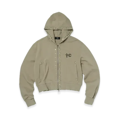 THUG CLUB TC Studded Line Cropped Zip-Up Hoodie "Beige"