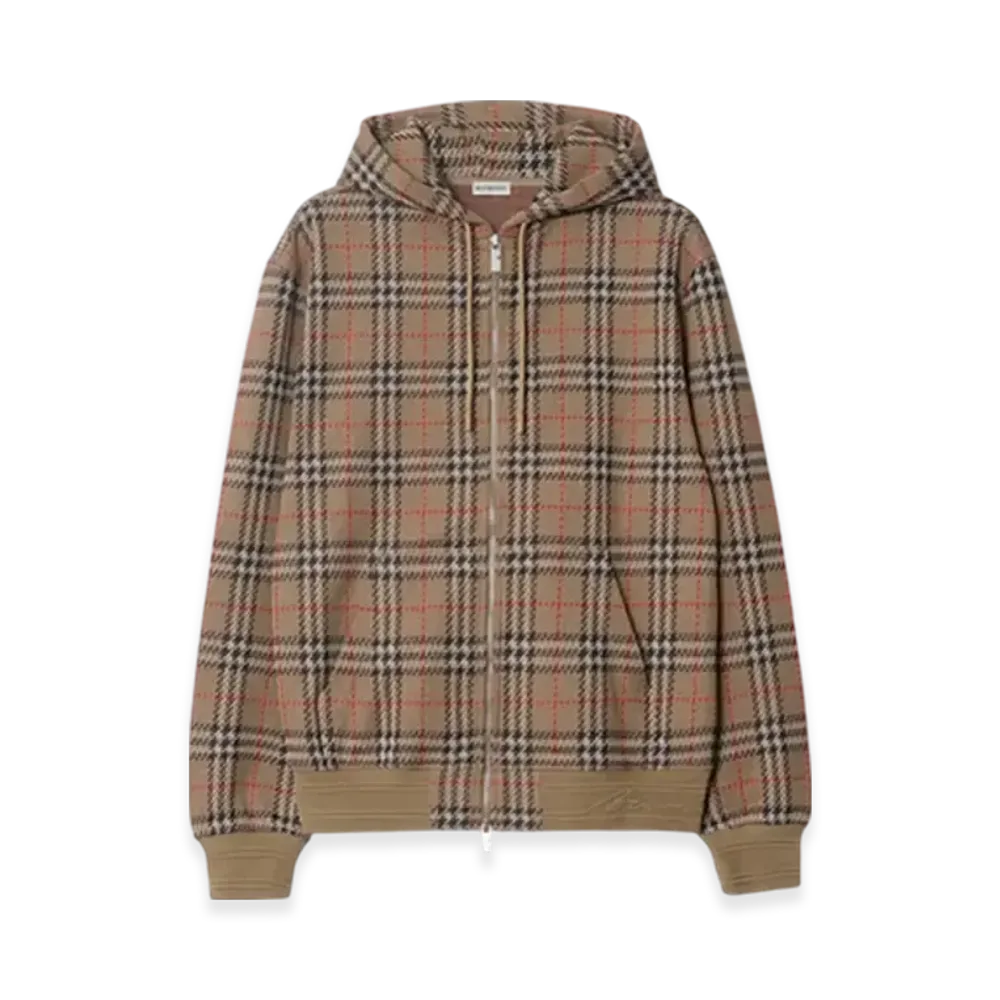 Burberry Check Cotton Blend Zip Hoodie "Nuts"