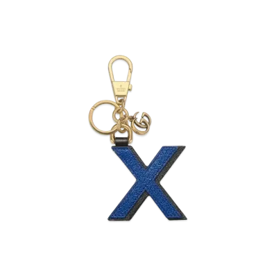 GUCCI Letter X Keychain Leather "Dark Blue/Black"