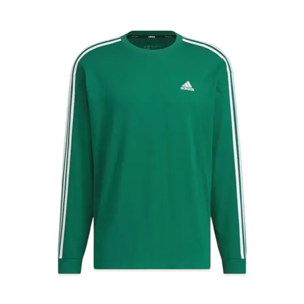 adidas Essentials Plus Loose Fit Three Stripes Long Sleeve T-Shirt "Collegiate Green"