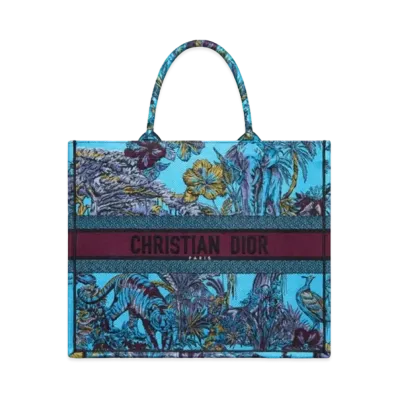 Dior Large Dior Book Tote Toile de Jouy Voyage Embroidery "Celestial Blue"