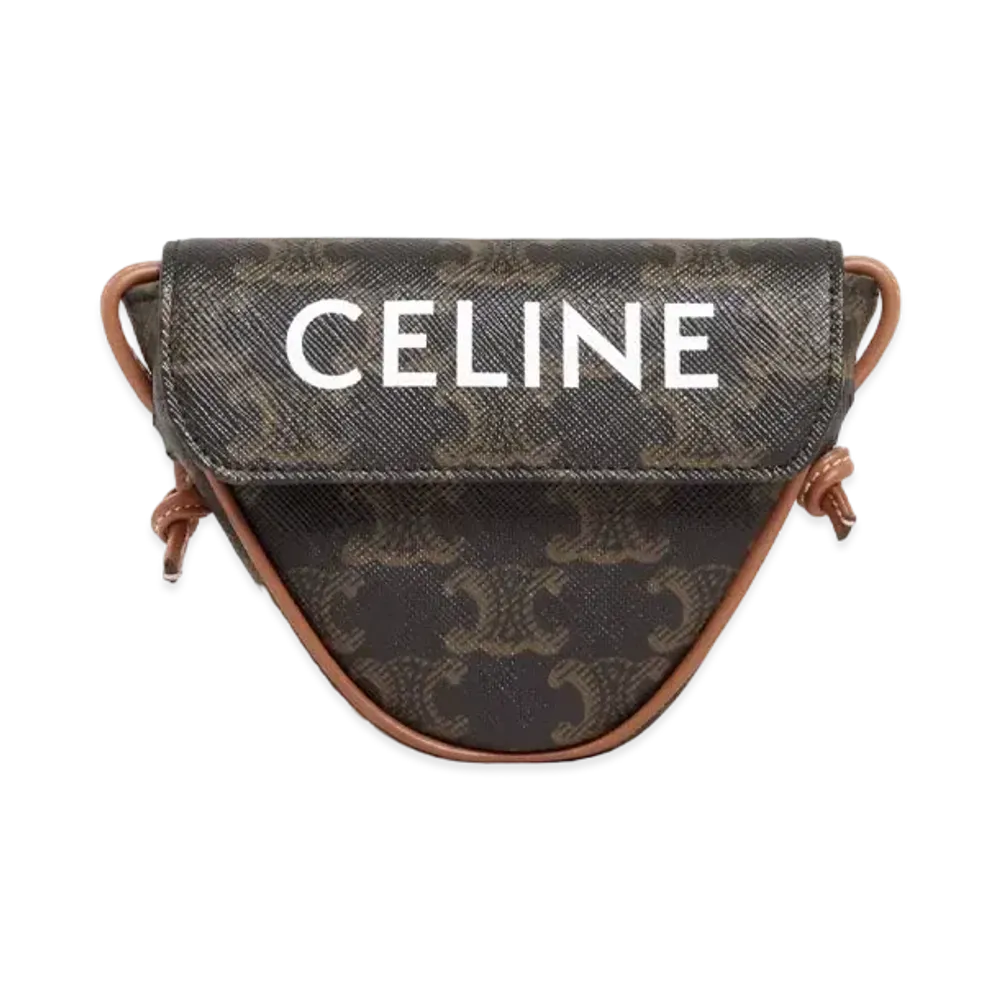 CELINE Mini Triangle In Triomphe Canvas With Celine Print "Tan"
