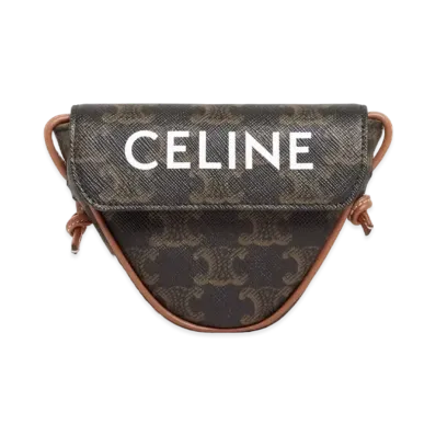 CELINE Mini Triangle In Triomphe Canvas With Celine Print "Tan"