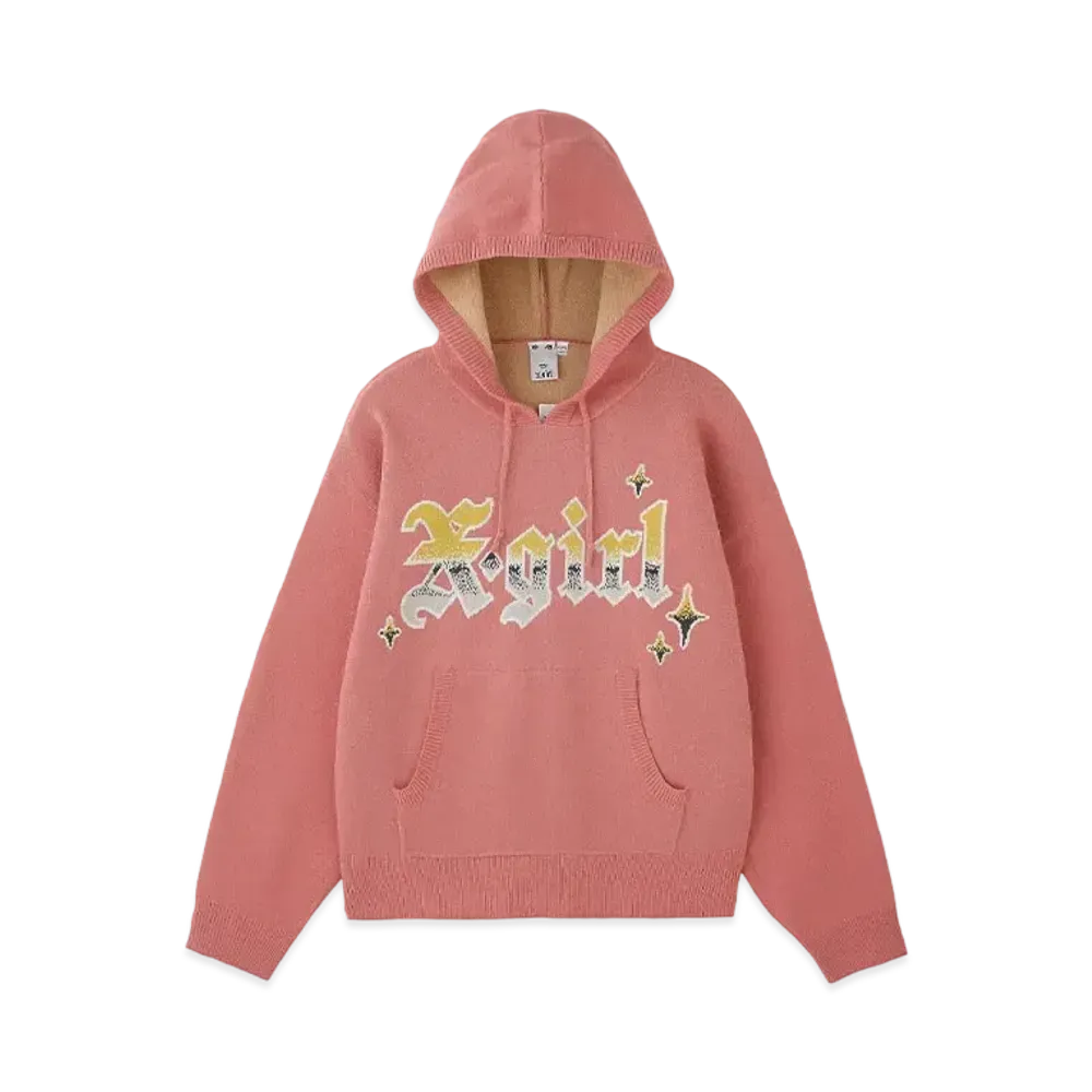 X-Girl Gradient Logo Jacquard Knit Hoodie "Pink"