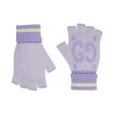 GUCCI GG Cashmere Fingerless Gloves "Lilac/Ivory"